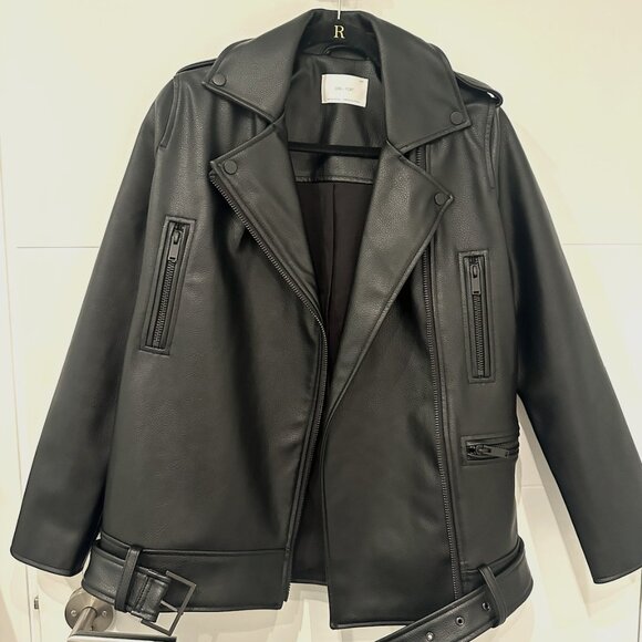 BRAND NEW Oak + Fort Oversized Moto Leather Jacket - Picture 1 of 3
